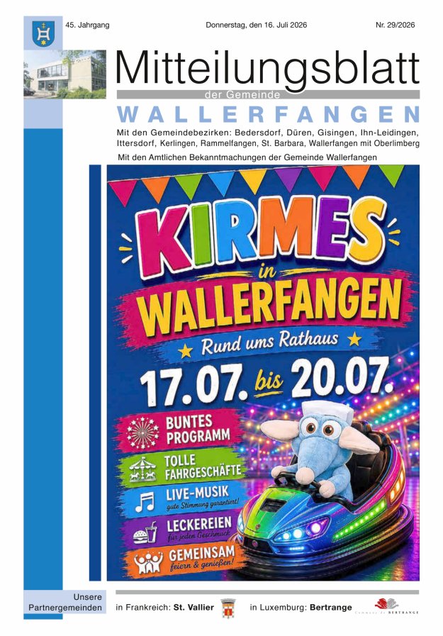 Mitteilungsblatt Gemeinde Wallerfangen Titelblatt 29/2026
