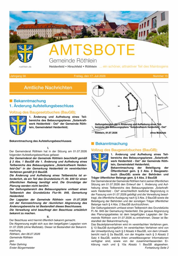 Amtsbote der Großgemeinde Röthlein Titelblatt 15/2026