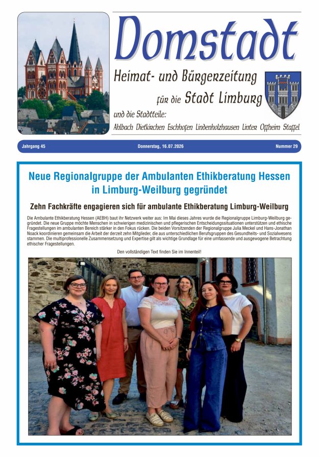 Domstadt - Heimat- und Bürgerzeitung für die Stadt Limburg Titelblatt 29/2026