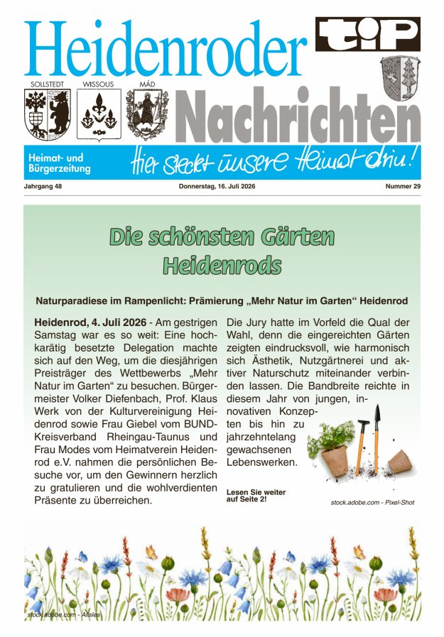 "tip" Heidenroder Nachrichten Titelblatt 29/2026