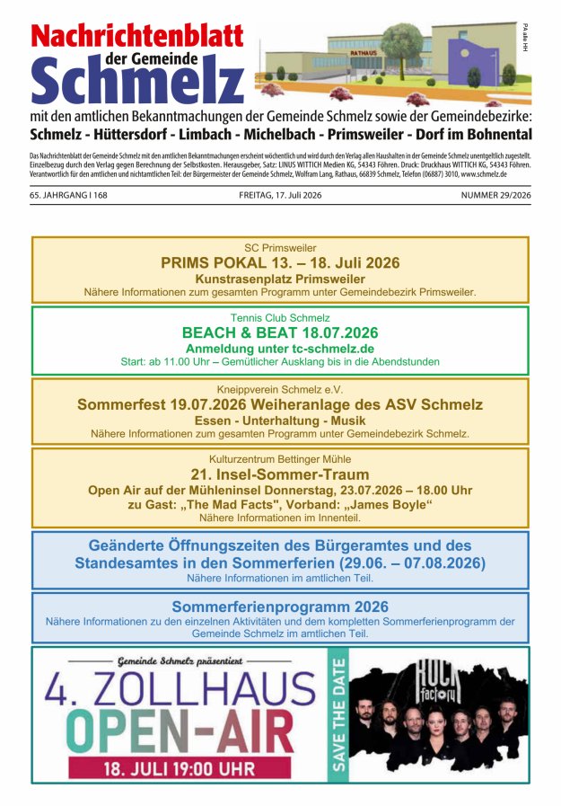Nachrichtenblatt Schmelz Titelblatt 29/2026