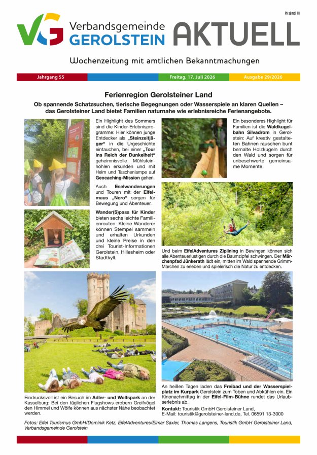 Verbandsgemeinde Gerolstein aktuell Titelblatt 29/2026