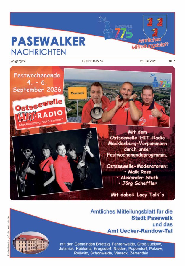 Pasewalker Nachrichten Titelblatt 07/2026