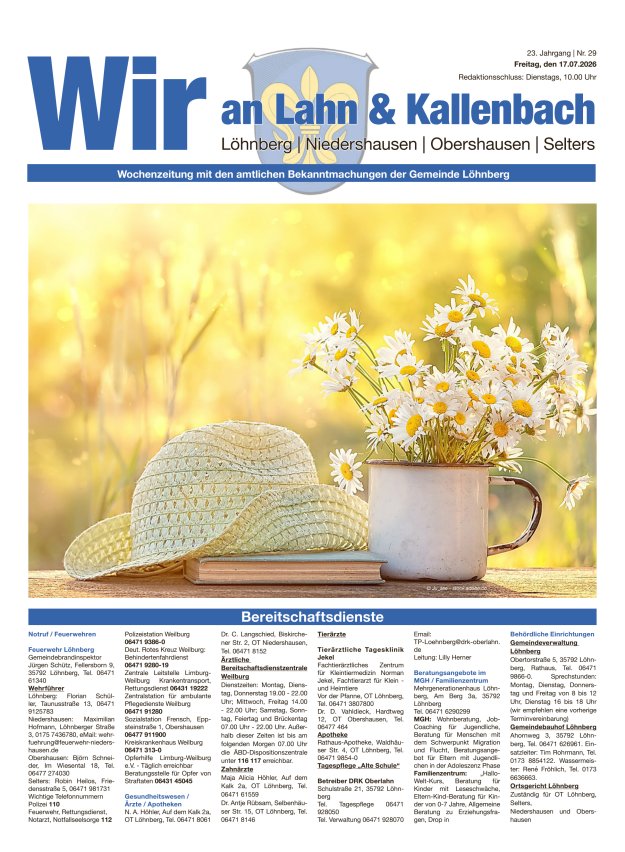 Amtliches Mitteilungsblatt der Gemeinde Löhnberg Titelblatt 29/2026
