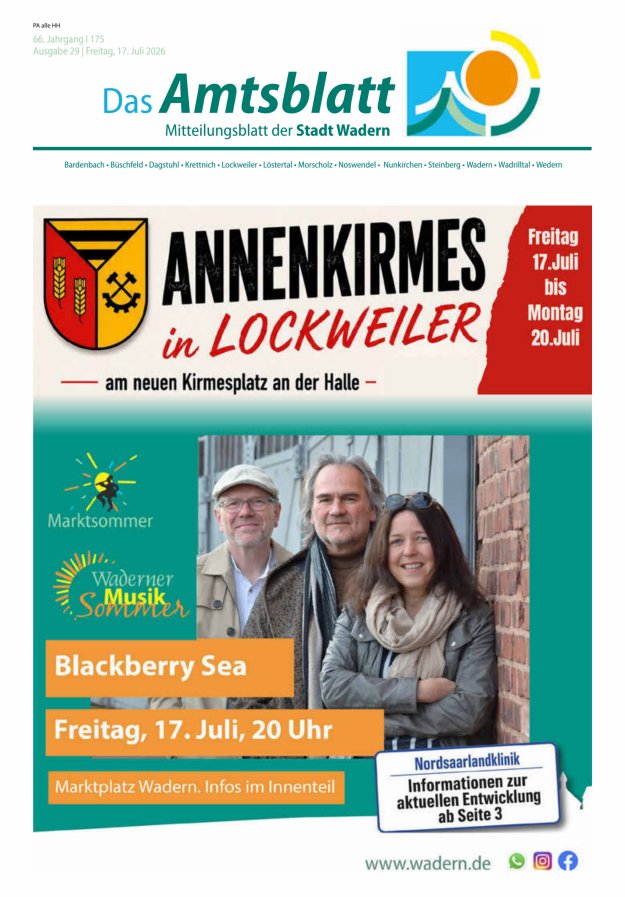 Stadt Wadern Titelblatt 29/2026