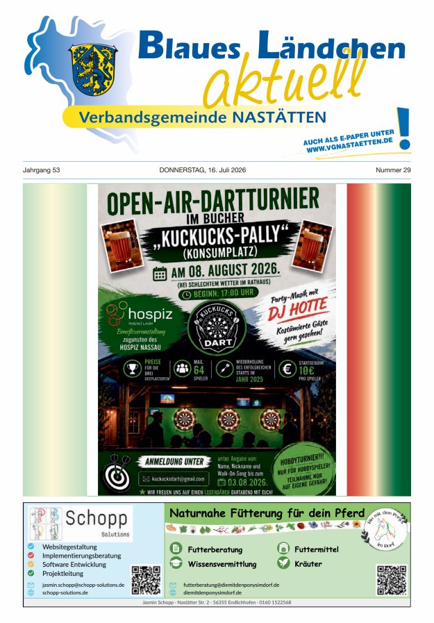 Blaues Ländchen aktuell - Heimat- u Bürgerzeitung VG Nastätten Titelblatt 29/2026