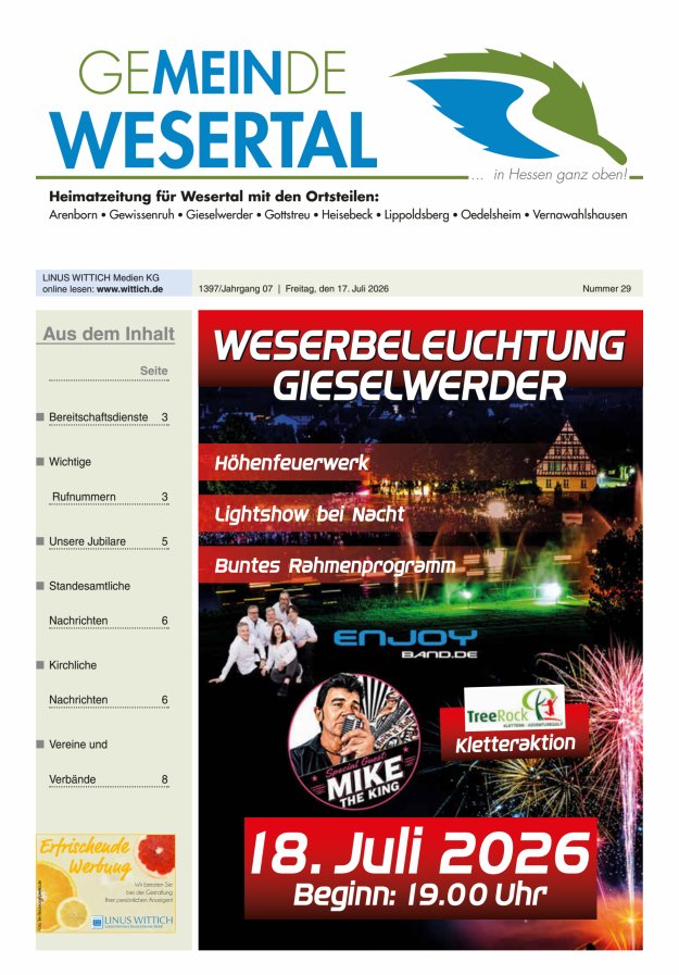 Wesertal Titelblatt 29/2026