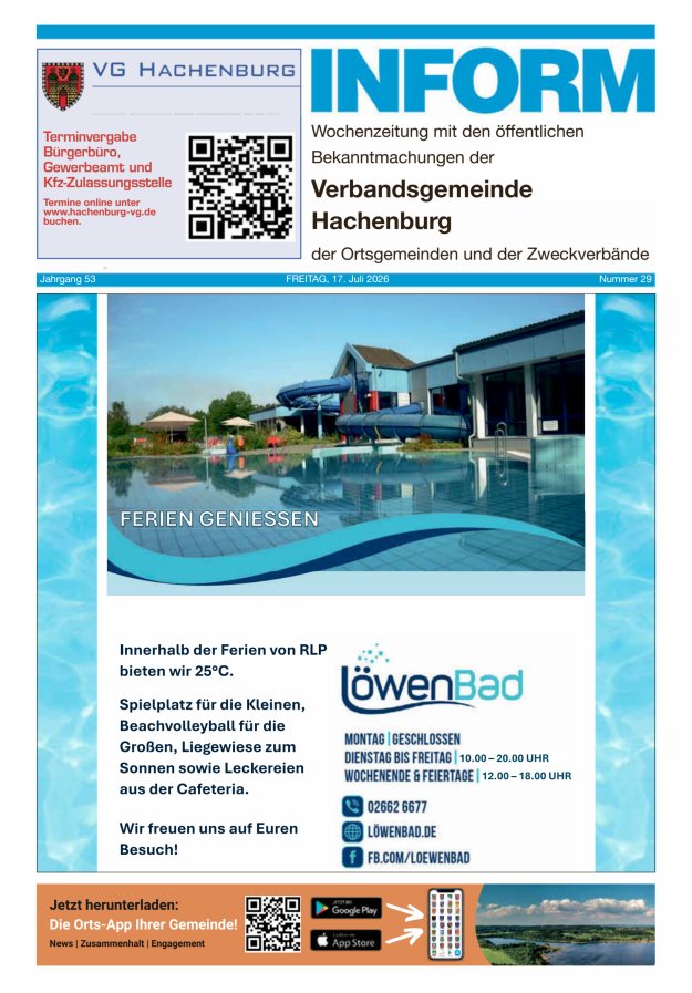 INFORM - Wochenzeitung der Verbandsgemeinde Hachenburg Titelblatt 29/2026