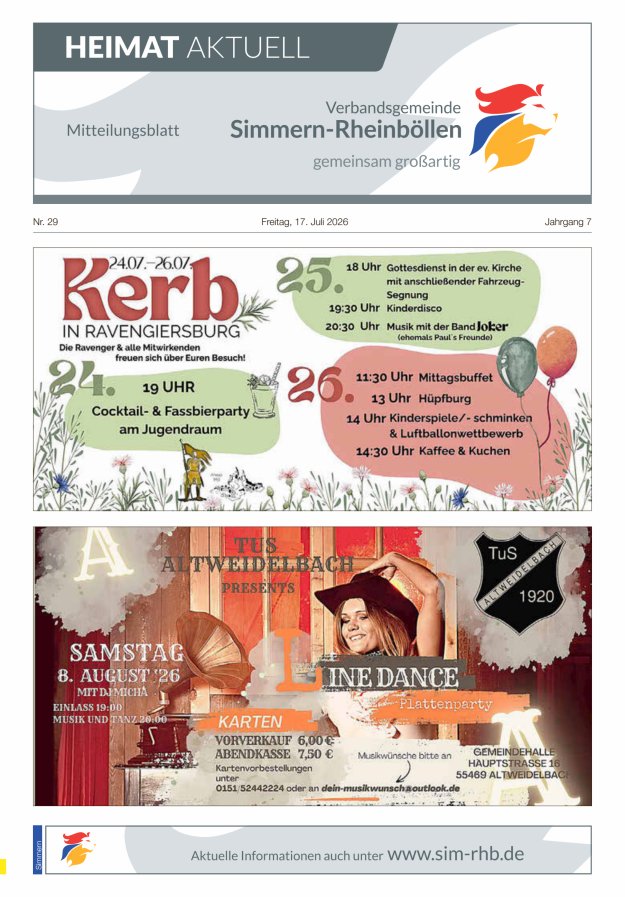 Heimat Aktuell - Mitteilungsbl der VG Simmern-Rheinböllen Ausg Simmern Titelblatt 29/2026