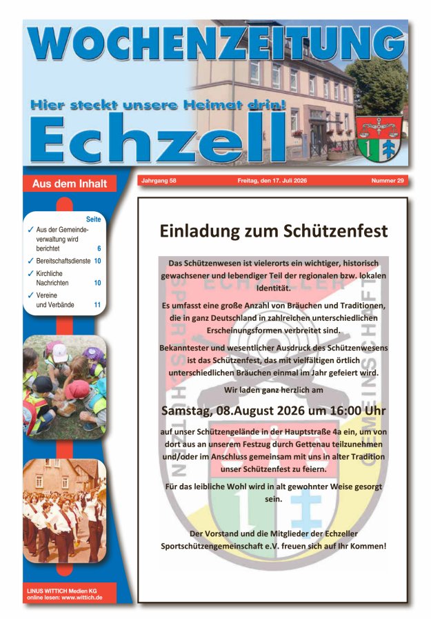 Wochenzeitung für die Gemeinde Echzell Titelblatt 29/2026