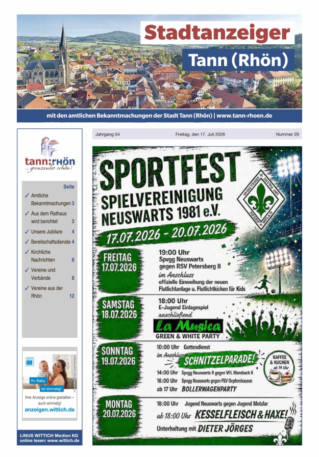 Stadtanzeiger Tann (Rhön) Titelblatt 29/2026