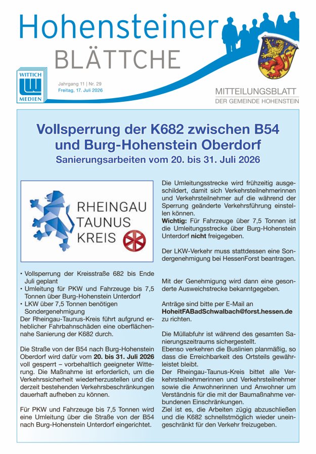 Hohensteiner Blättche Titelblatt 29/2026