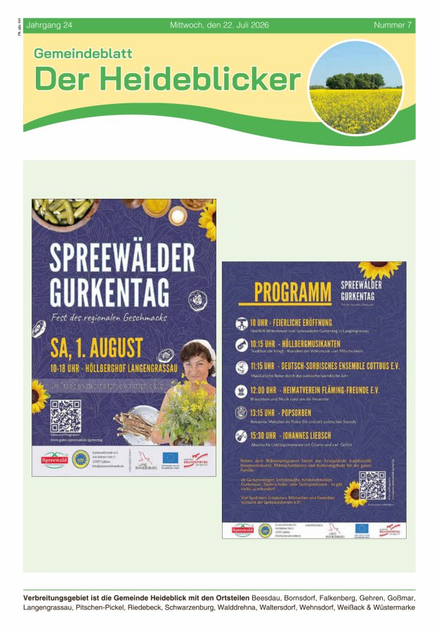 Amtsblatt für die Gemeinde Heideblick - Der Heideblick Titelblatt 07/2026