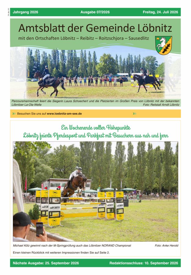Amtsblatt der Gemeinde Löbnitz Titelblatt 07/2026