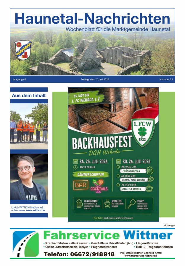 Haunetal-Nachrichten Titelblatt 29/2026