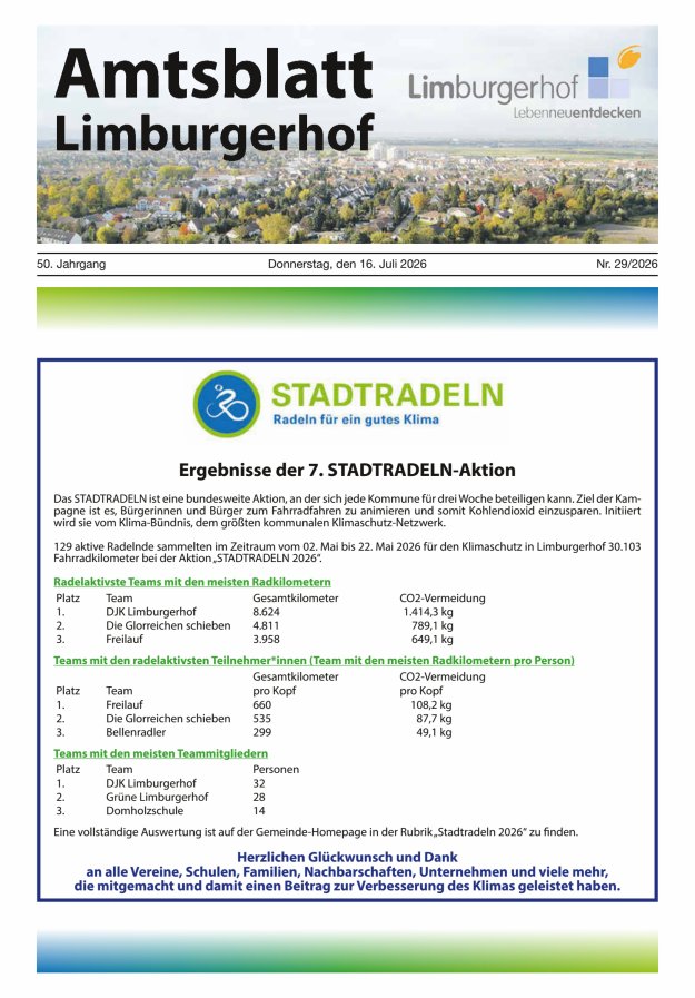 Amtsblatt Limburgerhof Titelblatt 29/2026