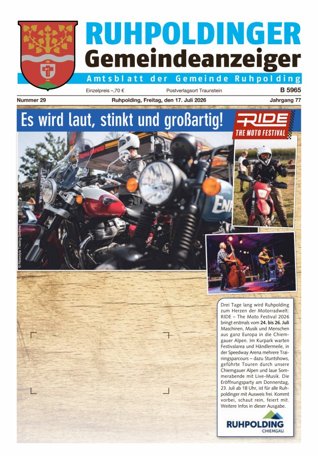 Ruhpoldinger Gemeindeanzeiger Titelblatt 29/2026