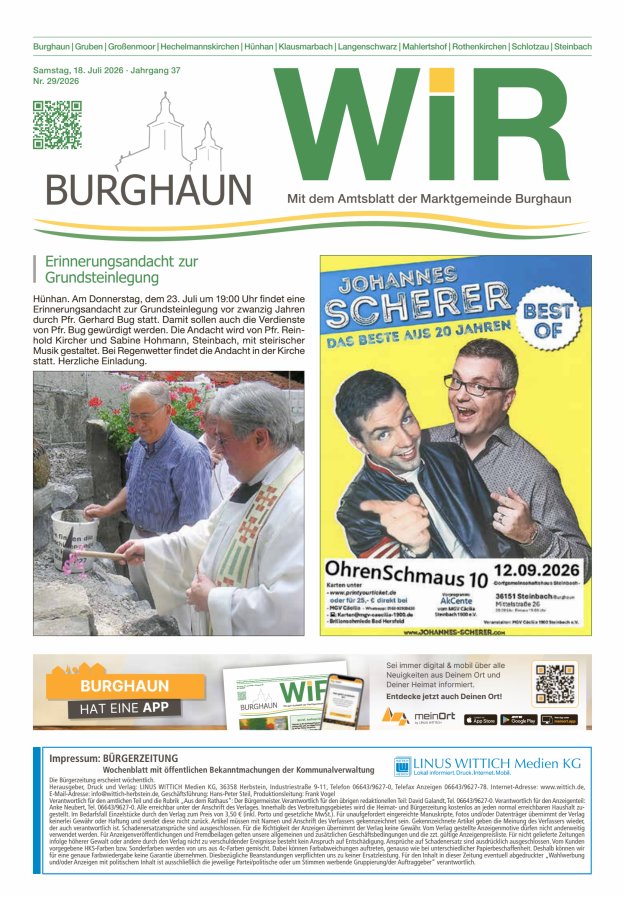 WIR - mit Amtsblatt der Marktgemeinde Burghaun Titelblatt 29/2026