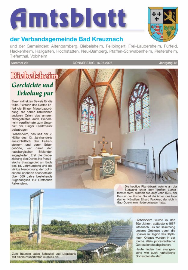 Amtsblatt der Verbandsgemeinde Bad Kreuznach Titelblatt 29/2026