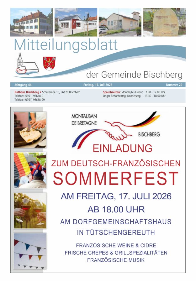 Mitteilungsblatt der Gemeinde Bischberg Titelblatt 29/2026