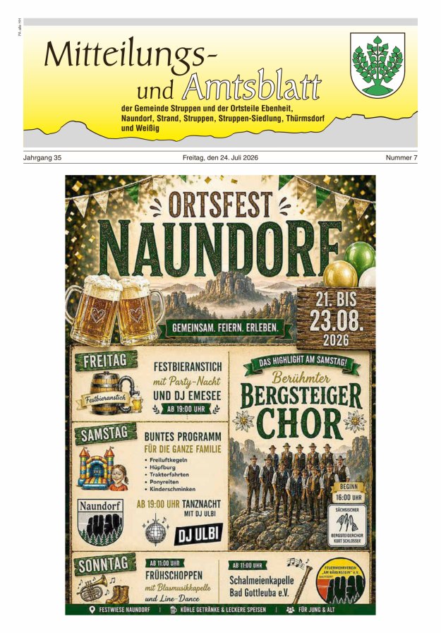 Mitteilungs- und Amtsblatt der Gemeinde Struppen und der Ortsteile Titelblatt 07/2026