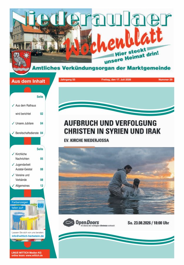 Niederaulaer Wochenblatt Titelblatt 29/2026