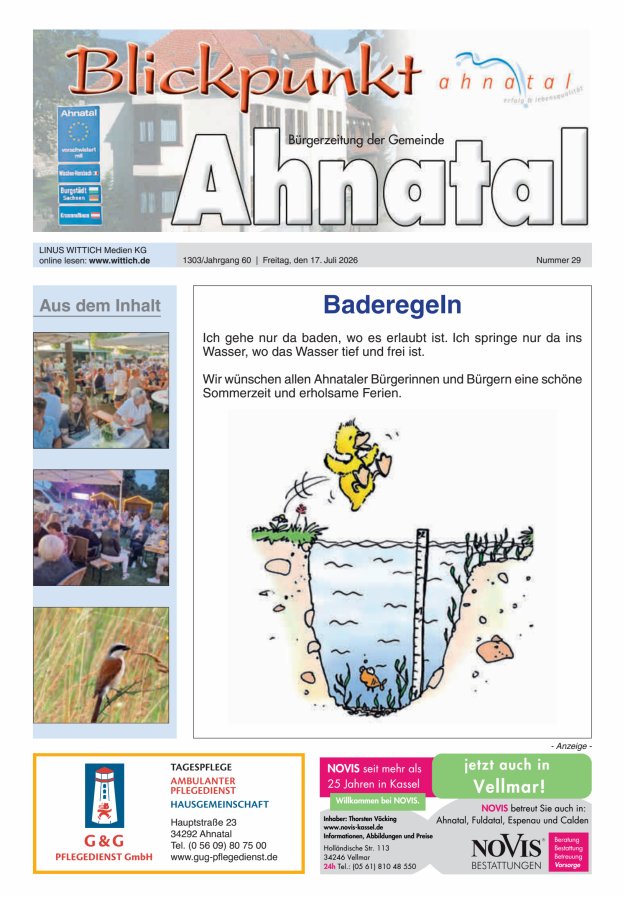 Blickpunkt Ahnatal Titelblatt 29/2026