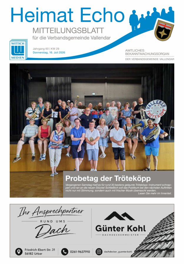 Heimat-Echo - Heimat- und Bürgerzeitung Verbandsgemeinde Vallendar Titelblatt 29/2026