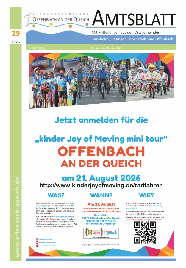Amtsblatt VG Offenbach an der Queich Titelblatt 29/2026