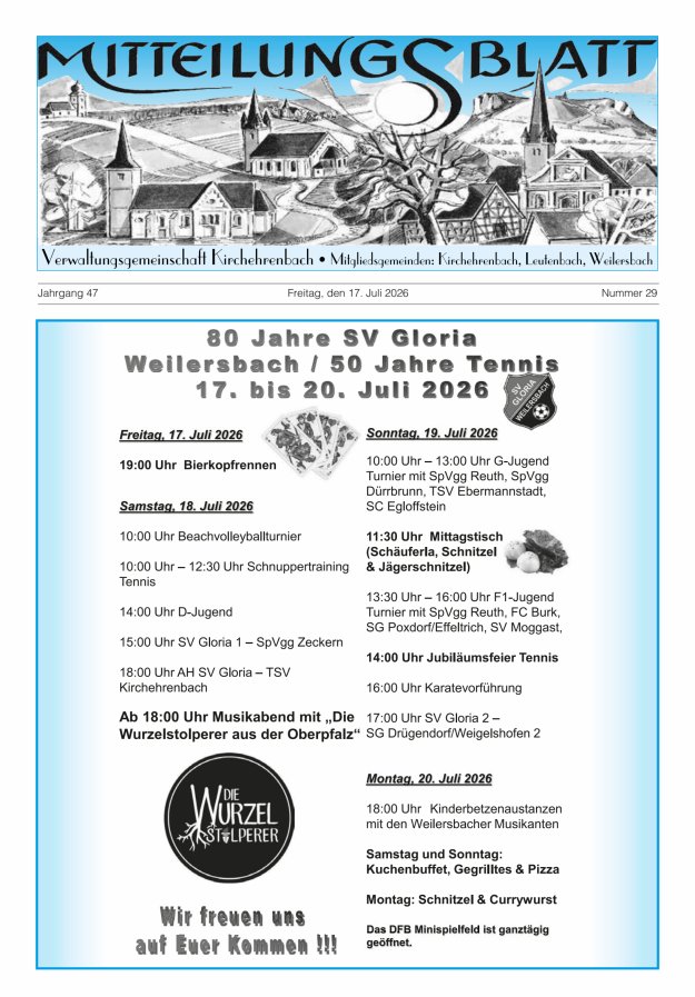 Mitteilungsblatt Verwaltungsgemeinschaft Kirchehrenbach Titelblatt 29/2026