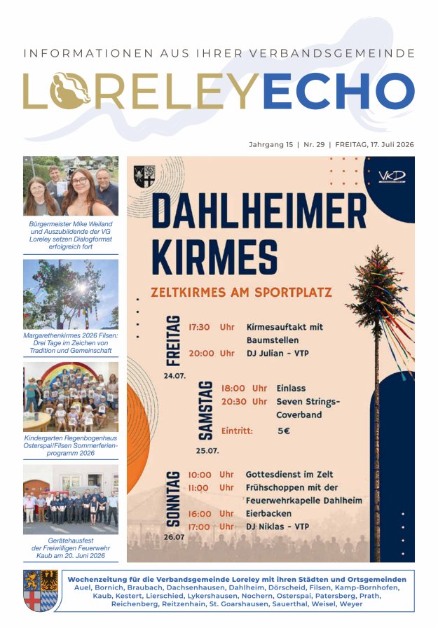 Loreley-Echo - Mitteilungsblatt der Verbandsgemeinde Loreley Titelblatt 29/2026