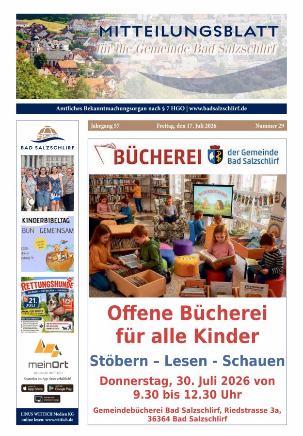 Amtliches Bekanntmachungsorgan der Gemeinde Bad Salzschlirf Titelblatt 29/2026