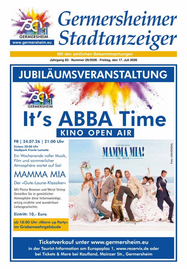 Germersheimer Stadtanzeiger Titelblatt 29/2026