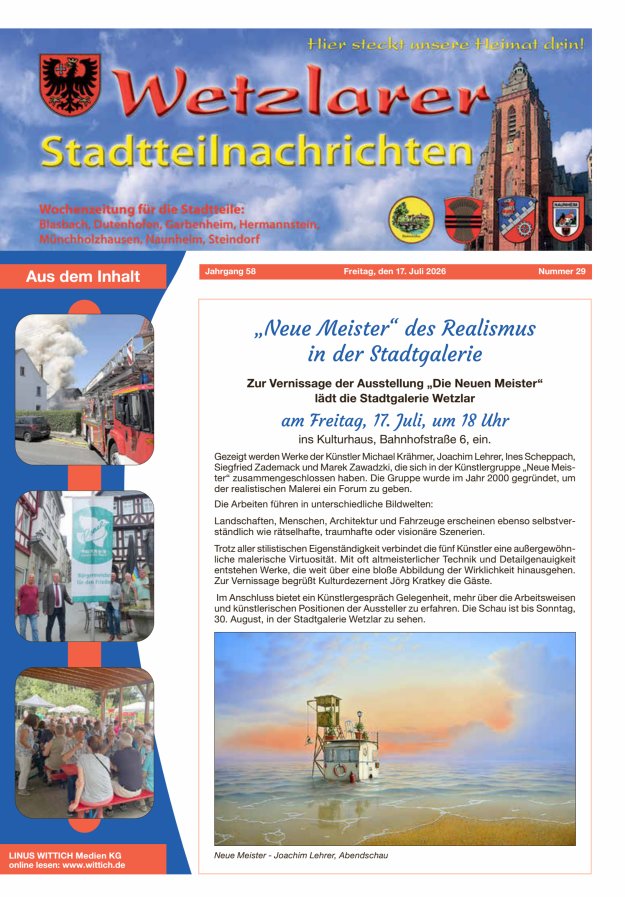 Wetzlarer Stadtteilnachrichten Titelblatt 29/2026