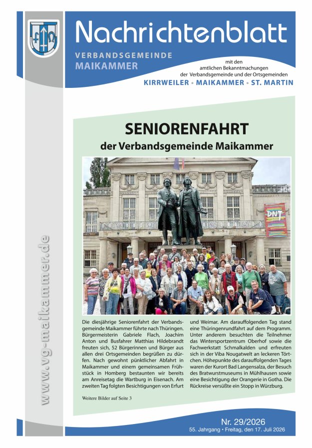 Nachrichtenblatt VG Maikammer Titelblatt 29/2026