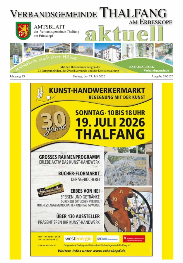 Thalfang aktuell - Amtsblatt VG Thalfang Titelblatt 29/2026