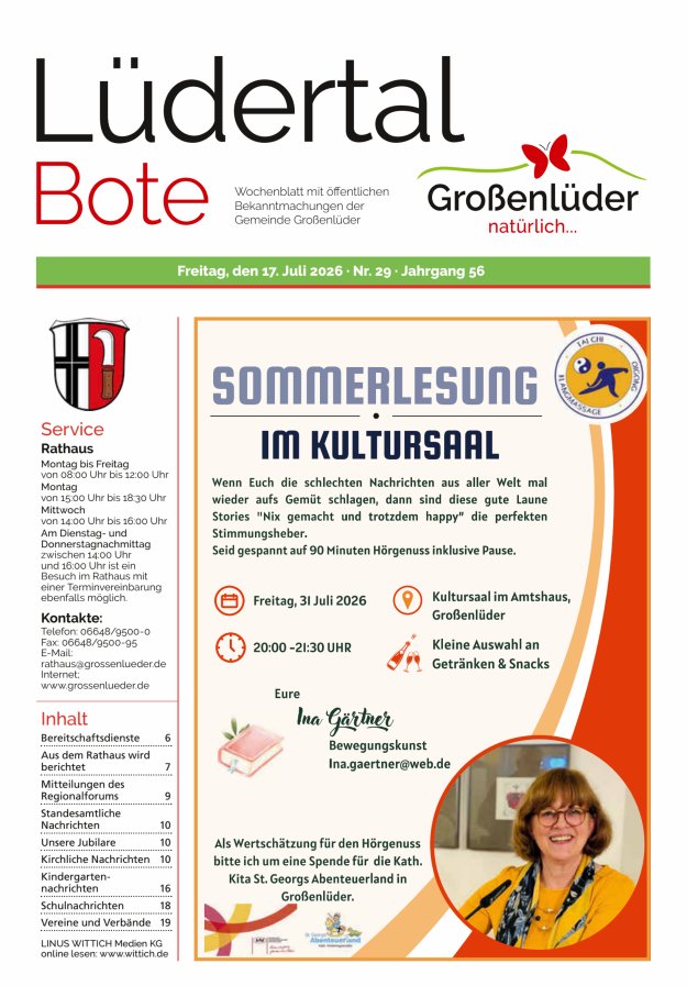 Wochenblatt mit öffentlichen Bekanntmachungen der Gemeinde Großenlüder Titelblatt 29/2026
