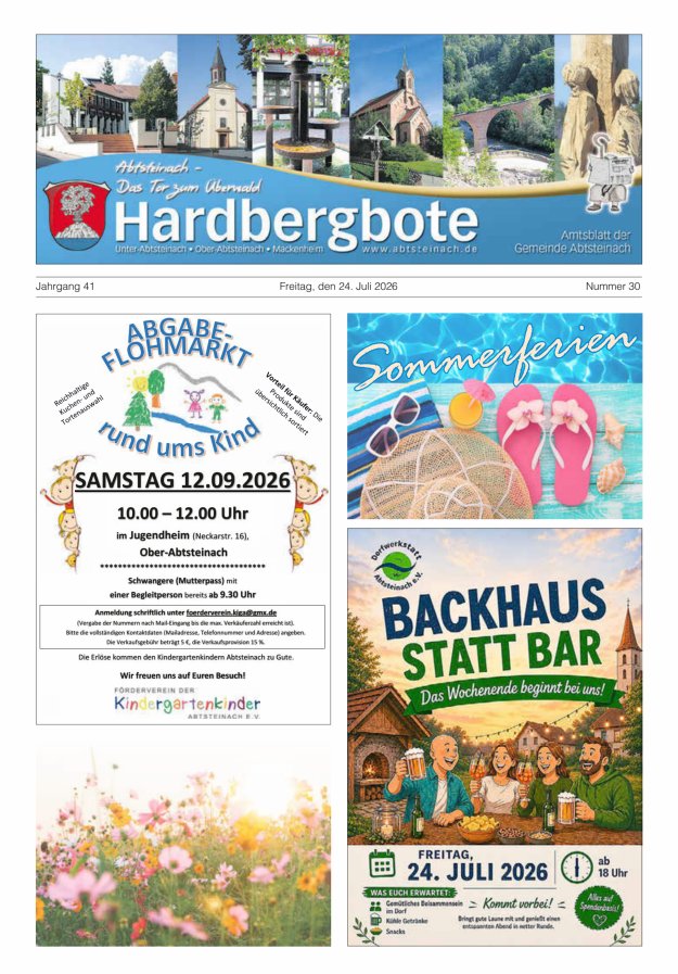 Hardbergbote - Mitteilungsblatt der Gemeinde Abtsteinach Titelblatt 30/2026