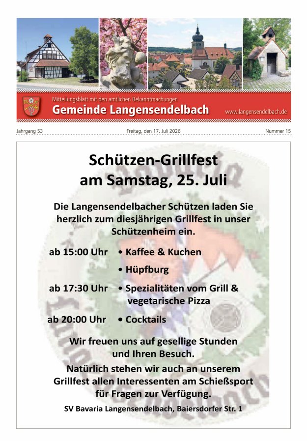 Mitteilungsblatt - Gemeinde Langensendelbach Titelblatt 15/2026