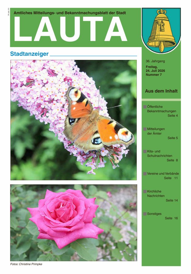 Amtliches Mitteilungs- und Bekanntmachungsblatt der Stadt Lauta - Stadtanzeiger Titelblatt 07/2026
