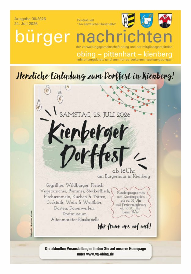 Bürger Nachrichten Obing Pittenhart Kienberg Titelblatt 30/2026