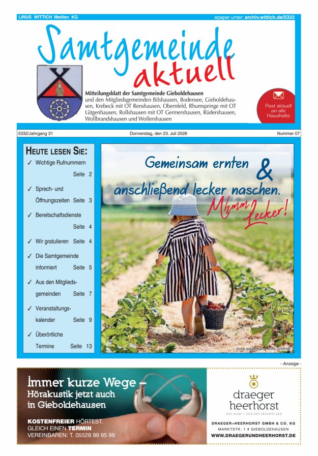 Samtgemeinde aktuell Gieboldehausen Titelblatt 07/2026