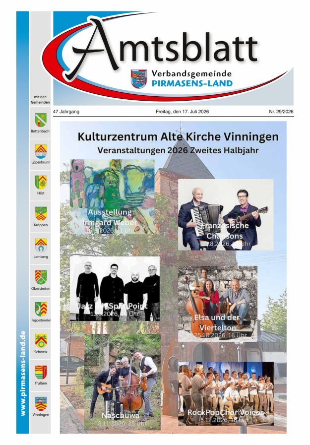 Amtsblatt VG Pirmasens-Land Titelblatt 29/2026