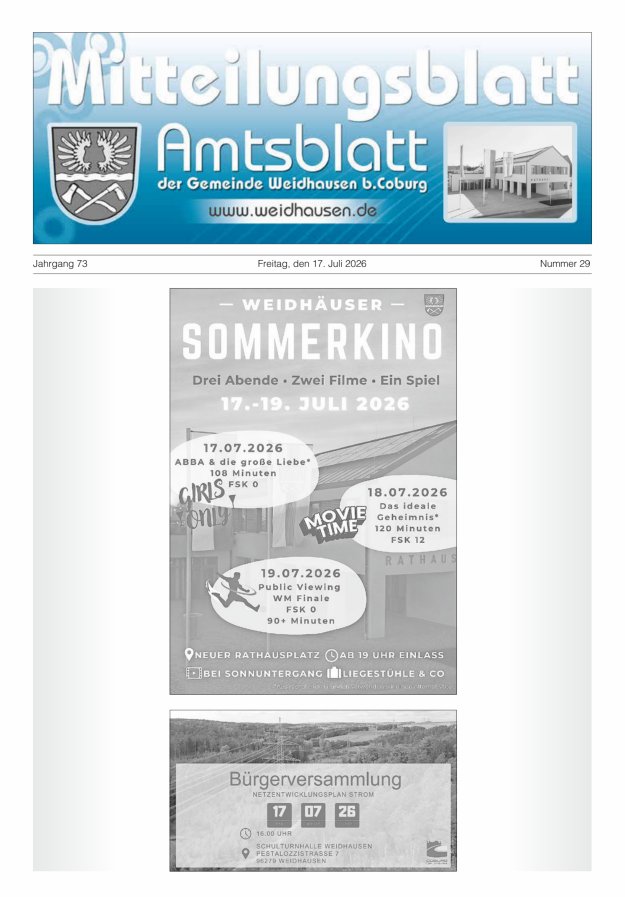 Mitteilungsblatt - Amtsblatt der Gemeinde Weidhausen b Coburg Titelblatt 29/2026