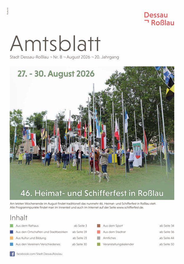 Amtsblatt Stadt Dessau-Roßlau Titelblatt 08/2026