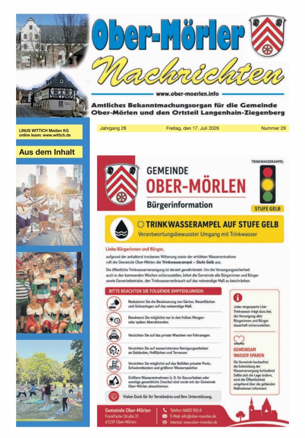 Ober-Mörler Nachrichten Titelblatt 29/2026