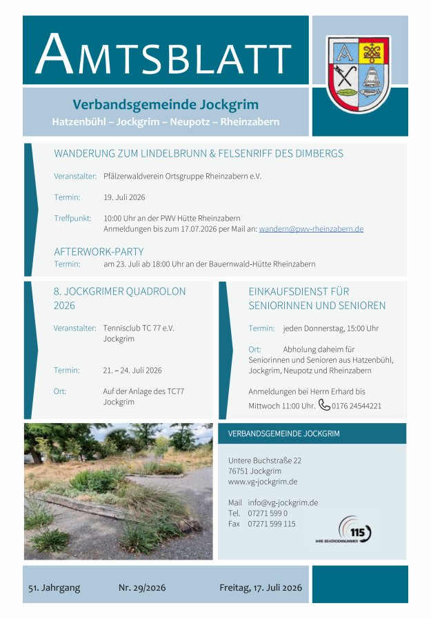 Amtsblatt VG Jockgrim Titelblatt 29/2026