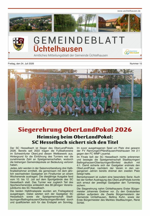 Gemeindeblatt Üchtelhausen Titelblatt 15/2026
