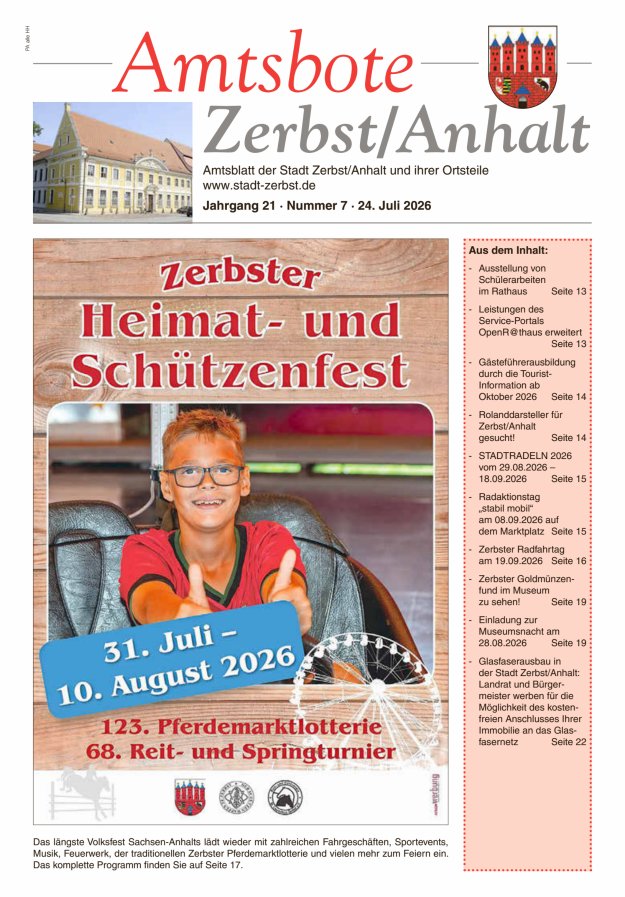 Amtsbote Zerbst/Anhalt – Amtsblatt der Stadt Zerbst/Anhalt und ihrer Ortsteile Titelblatt 07/2026