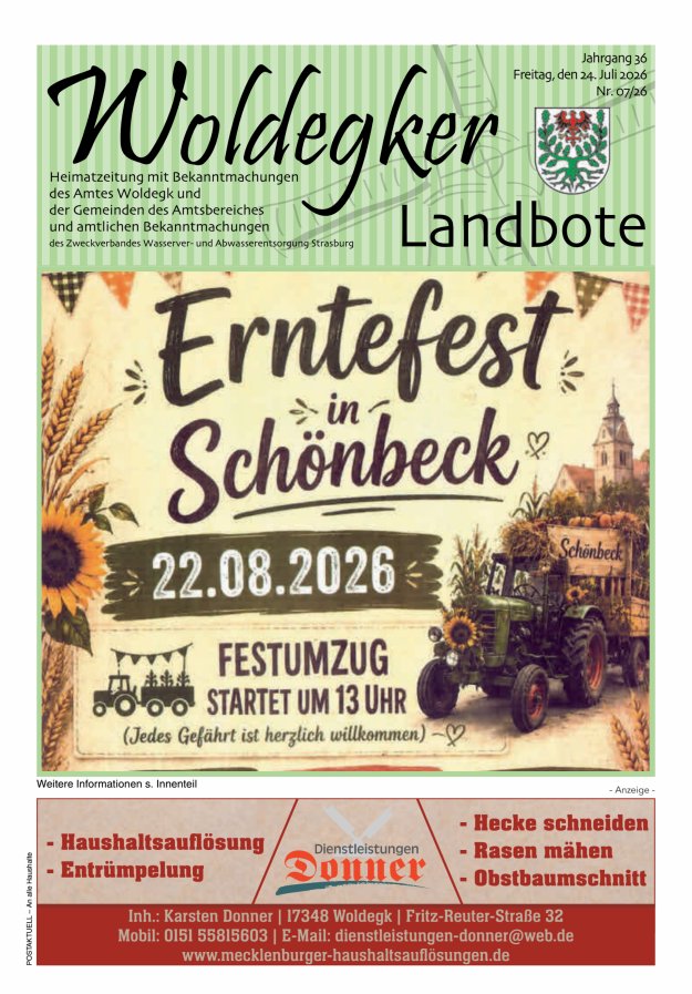 Woldegker Landbote Titelblatt 07/2026